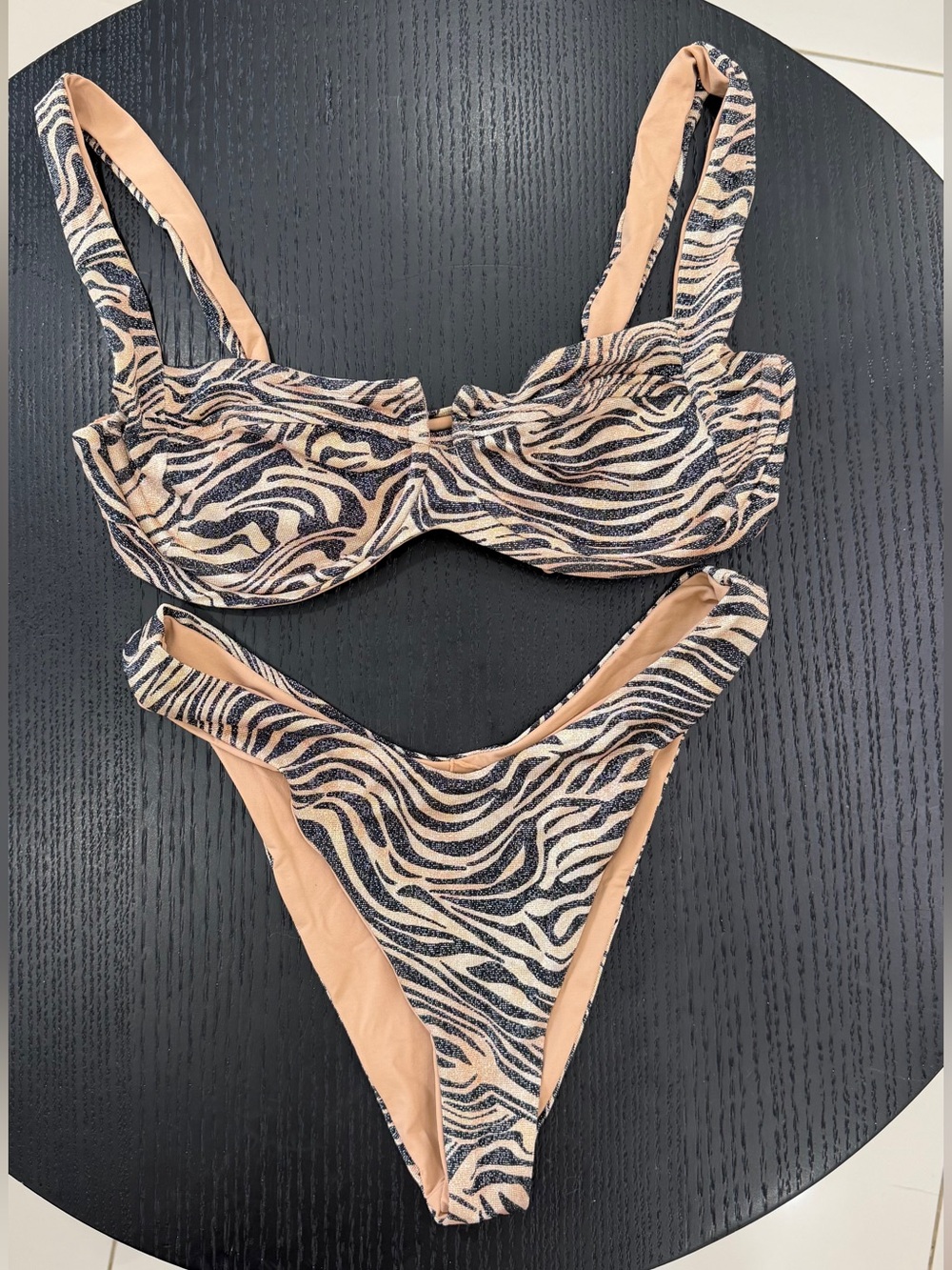 l*space Zebra-Print Bikini Bottoms in Neutral & Black